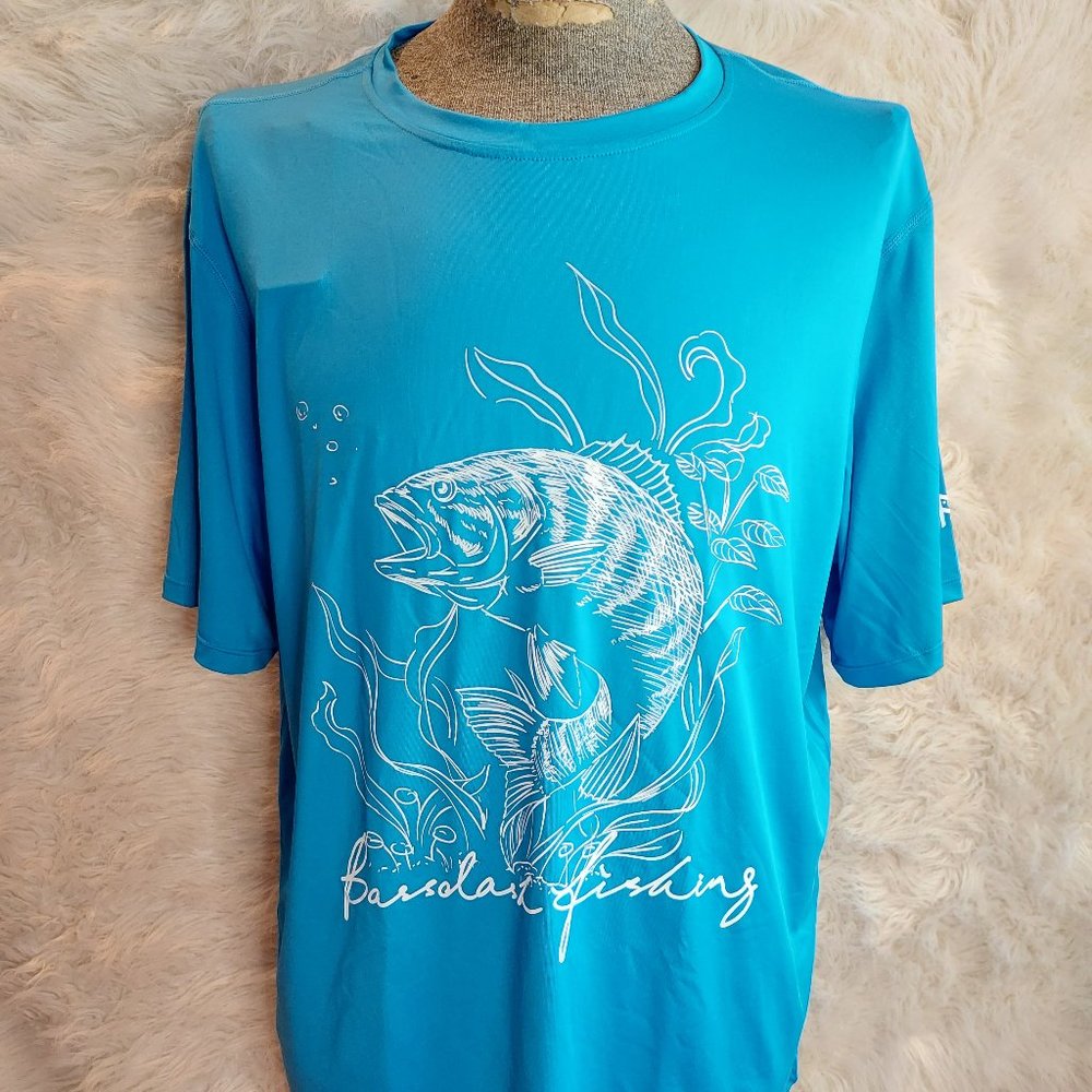 Bassdash Men's Blue Fishing Crew Neck Short Sleeves T-Shir 2XL